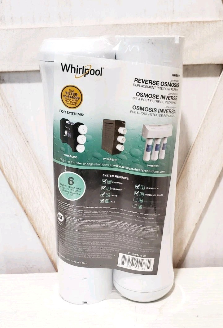 Whirlpool WHEERF, WHAROS5 WHER25, WHAPSRO Under Sink 6-Months Replacement Filter