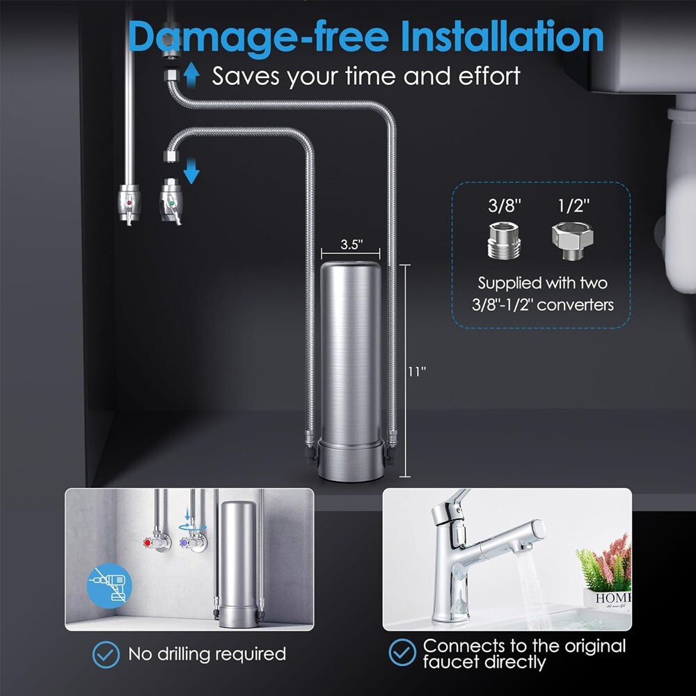Sistema de Filtro de Agua Para Grifo Cocina Casa Acero Inoxidable 8000G Filtra