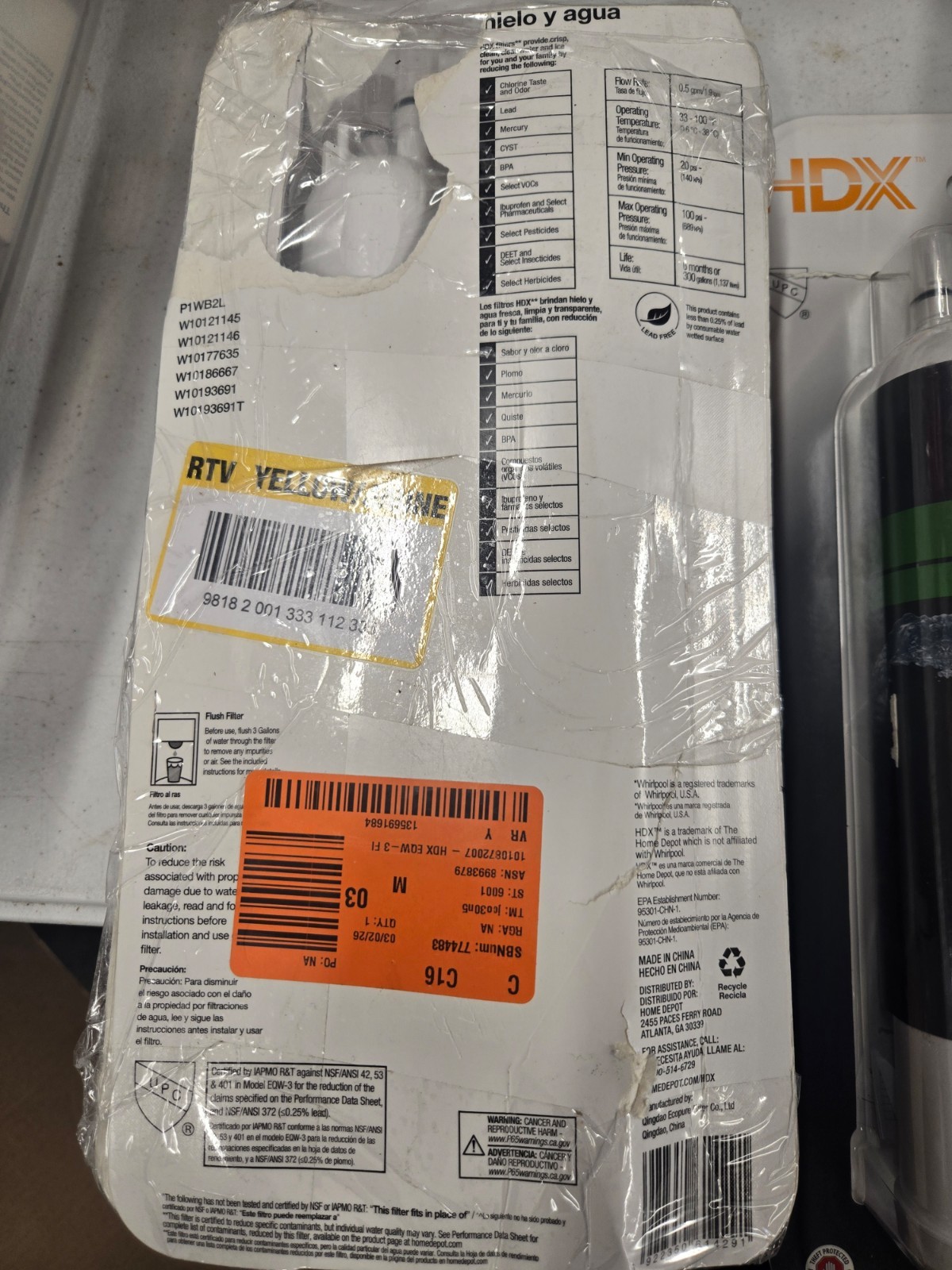 NEW!! 2PK HDX EQW-3 Refrigerator Water Filter Whirlpool Model 3 Replacement 2pk