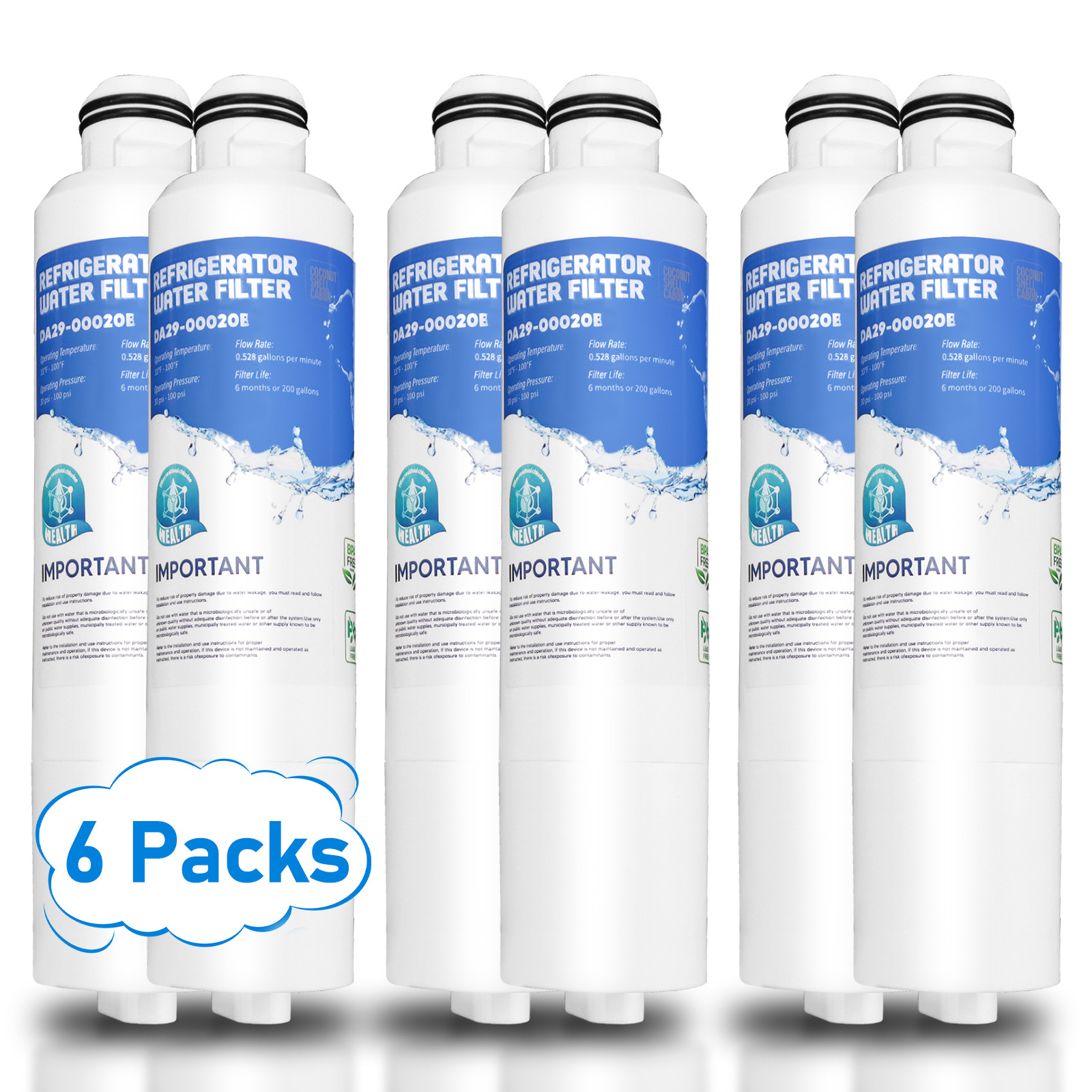 DA29-00020B HAF-CIN/EXP Refrigerator Water Filter Fit for Samsung, 6 Pack