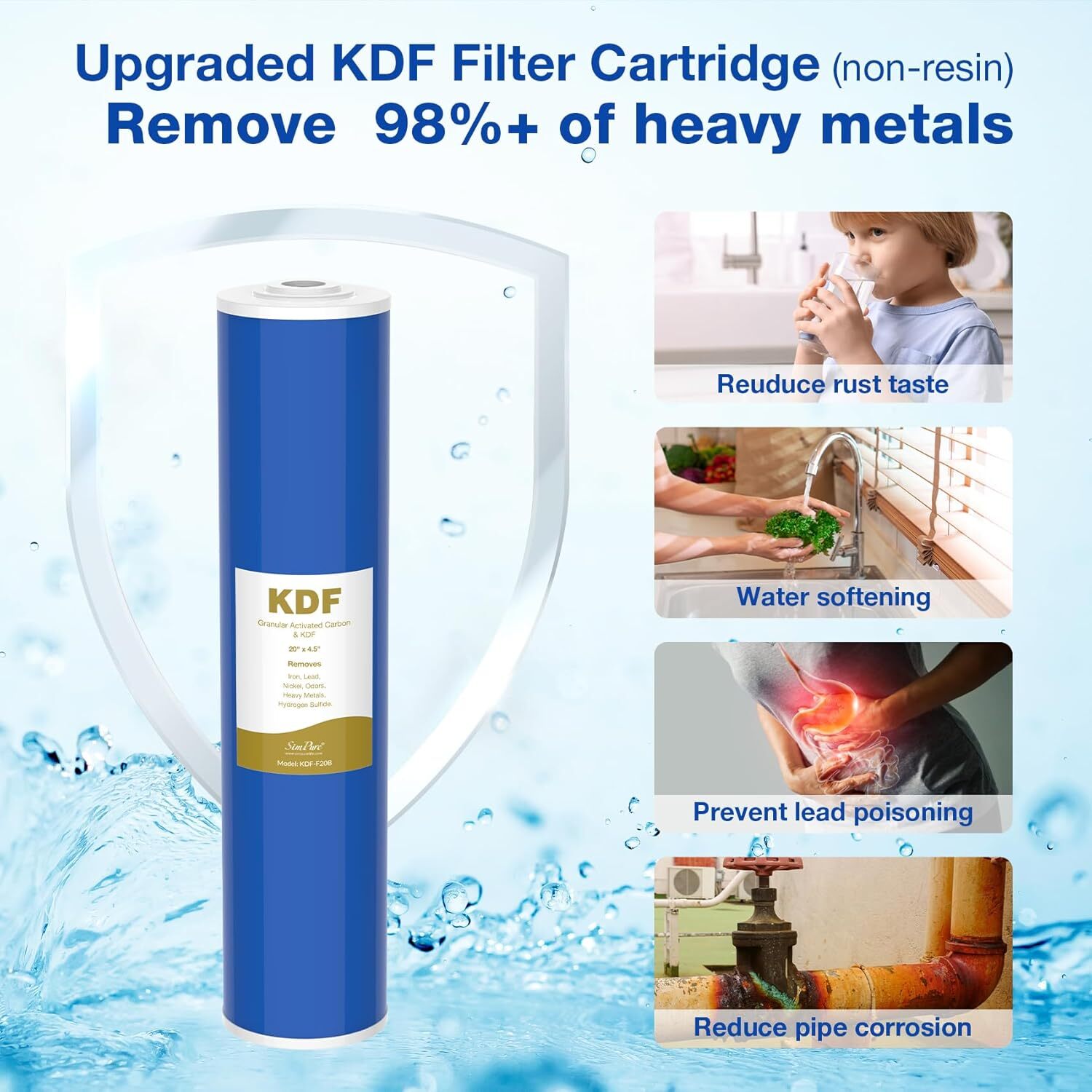 3-Stage Home Whole House Water Filter System KDF Carbon Heavy Metal Filtration
