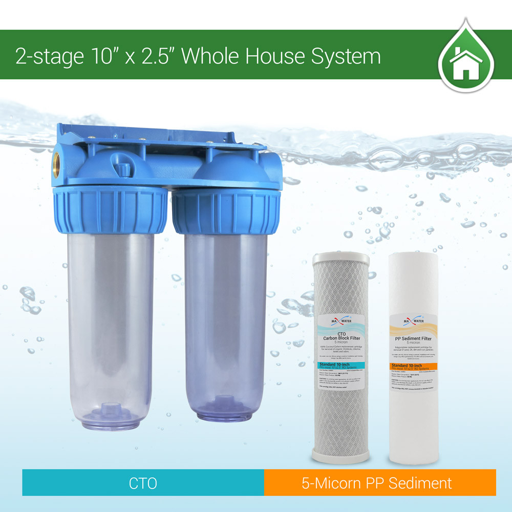 2 Stage 10″ Whole house water filter Sediment Carbon Filter, boiler, well, Rvs