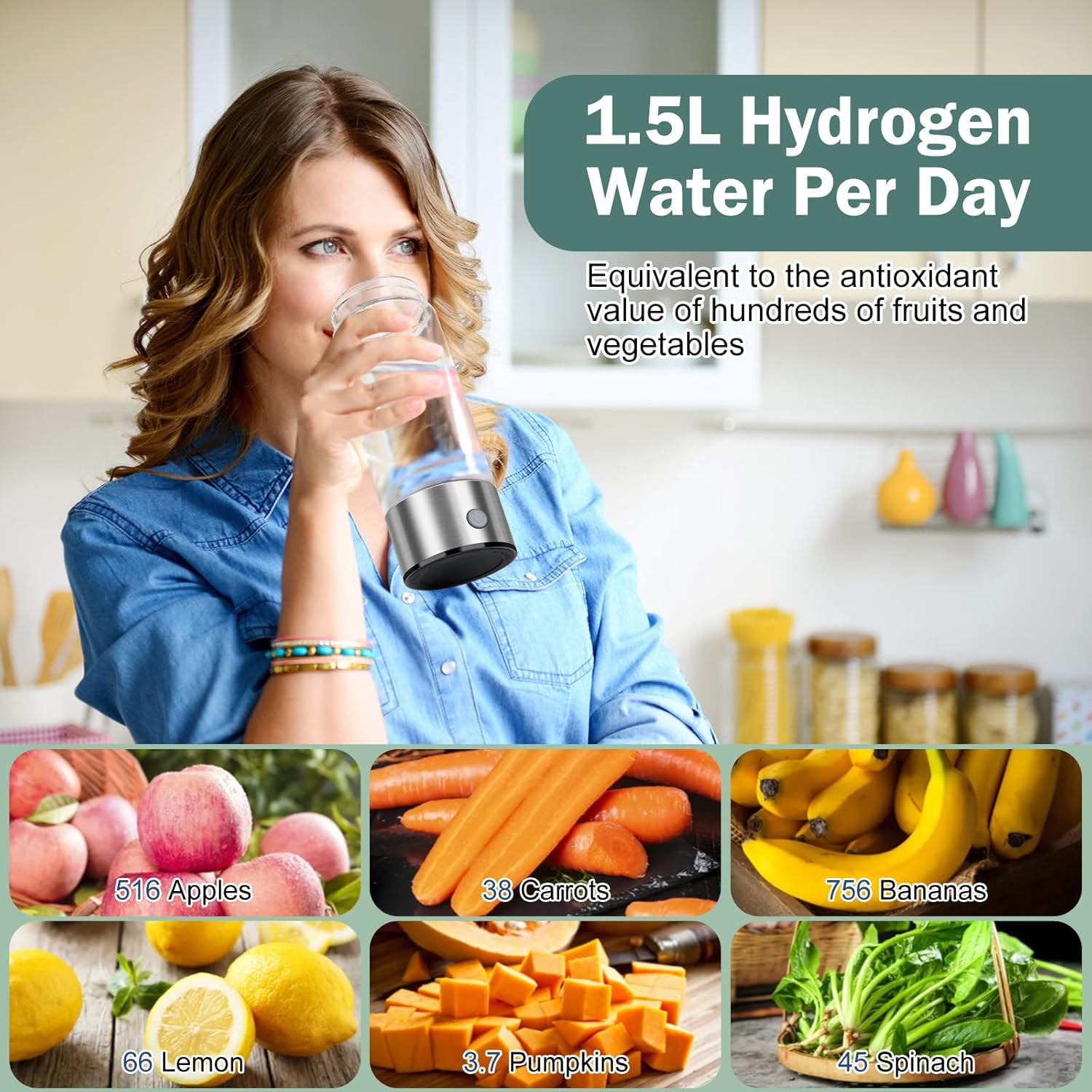 2025 Upgrade Hydrogen Water Bottle, 3 Min 1800PPB Fast Hydrogen Water Generator