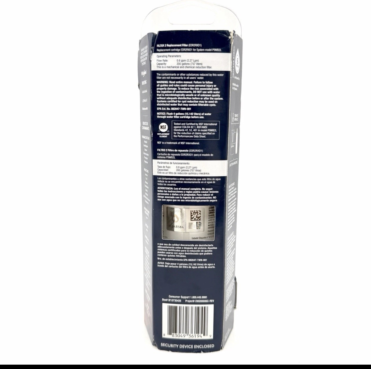 Ice and Water Refrigerator Filter 2 EDR2RXD1 Single NEW