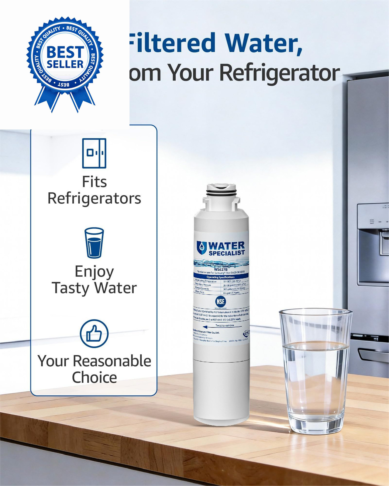 Waterspecialist WS627B Water Filter for 3 Count (Pack of 1), White