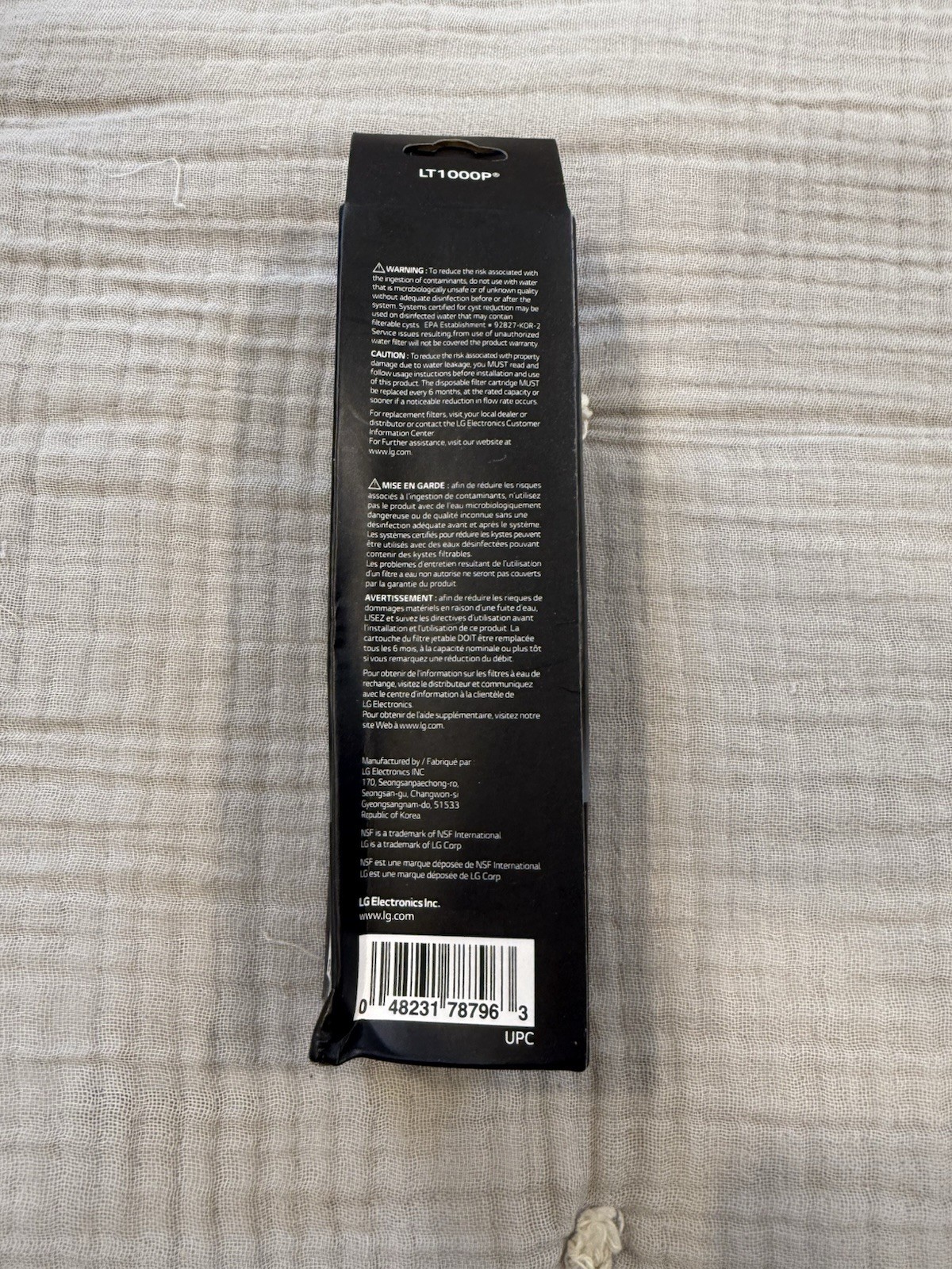 LG LT1000P Refrigerator Water Filter, LT1000PC/PCS, Chlorine, 200 Gal, 1Pk