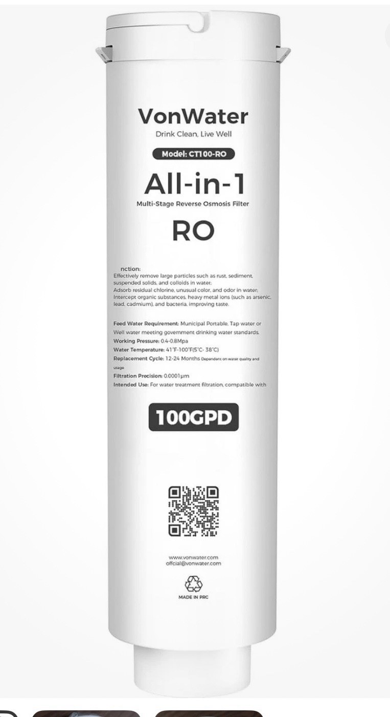 VonWater RO All-in-1 Filter CT910RO Replacement 100GPD NEWIn Sealed Plastic