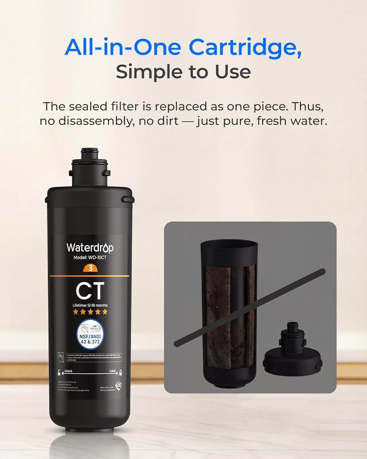 Waterdrop WD-10CT Under Sink Water Filter, Replacement TSA & TSB 3-Stage Under S