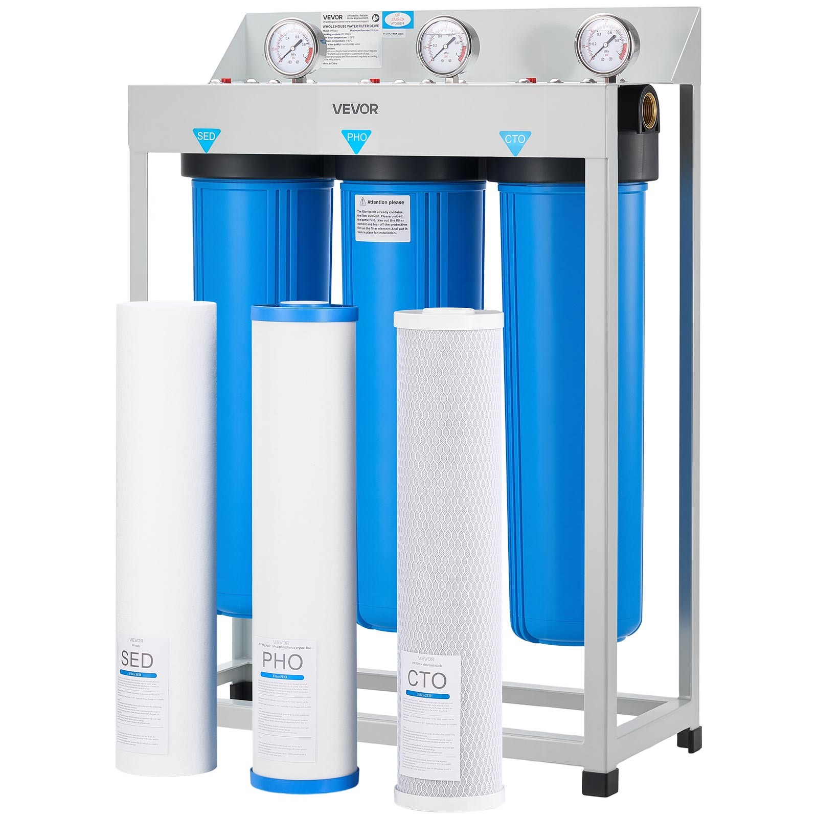 VEVOR 3-Stage Whole House Water Filter System 4.5″ x 20″ PHO Prevent Scale Build
