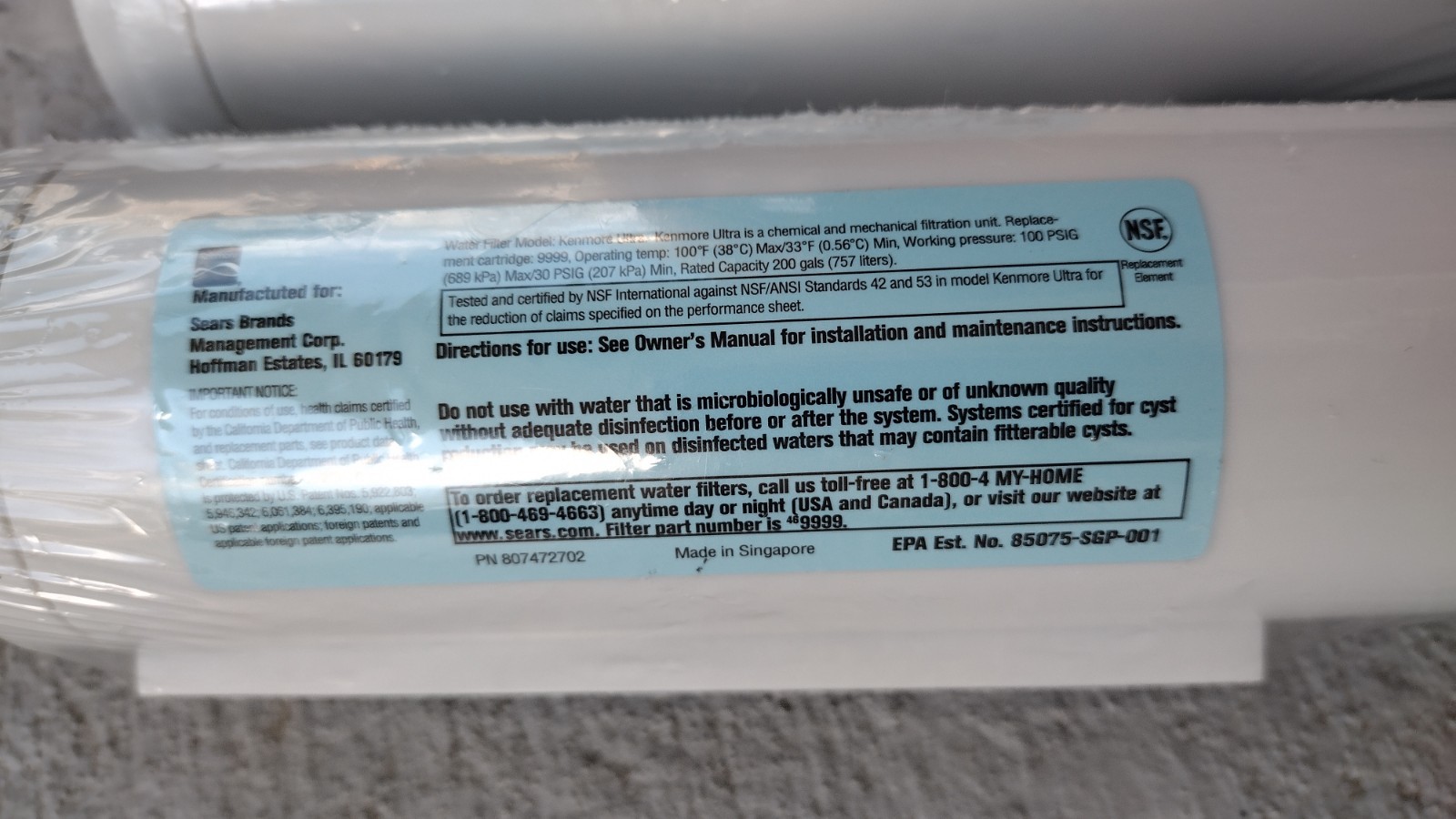 Lot of 2 Kenmore Clear 46-9999 Replacement Water Filter ( New Out Of Box )