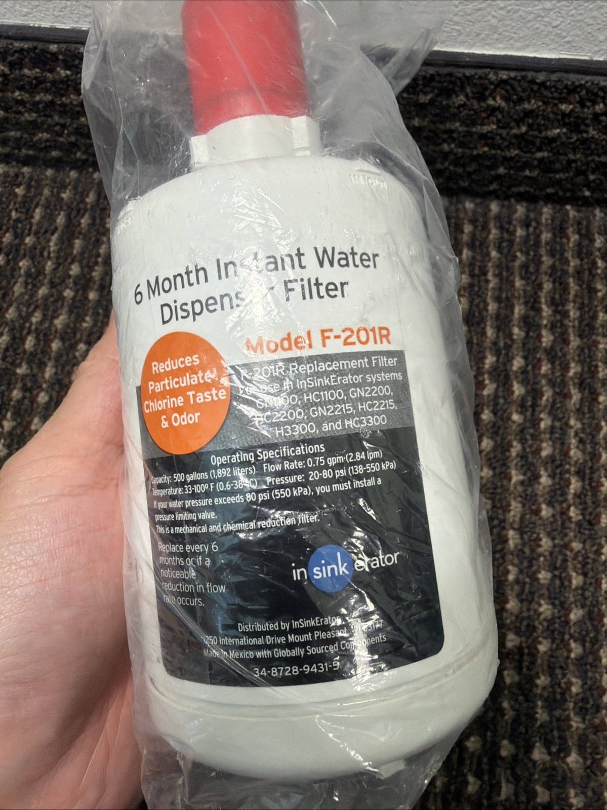 inSinkerator Instant Hot Water Dispenser Filter F-201R Reduces Chlorine Sealed