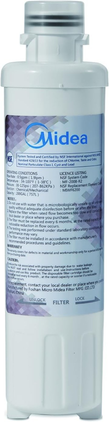MIWF6200 Twist-in Refrigerator Water Filter – 200 Gallon Capacity, NSF Certified
