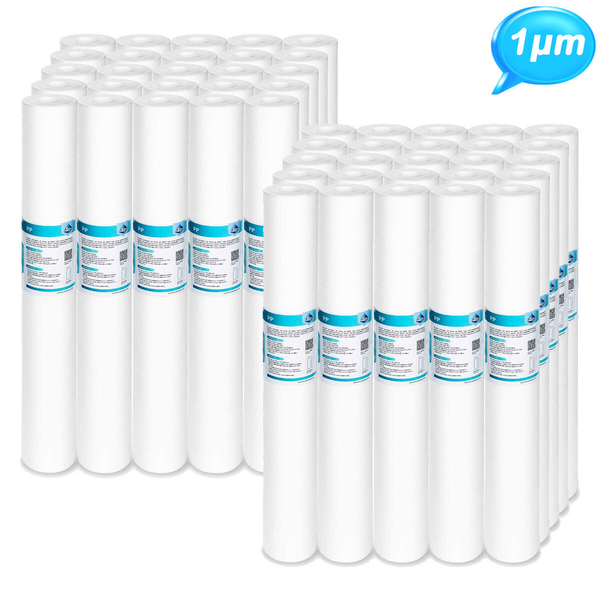 50 Pack 1 Micron 20″x2.5″ Fine Sediment Water Filter Whole House RO Replacement