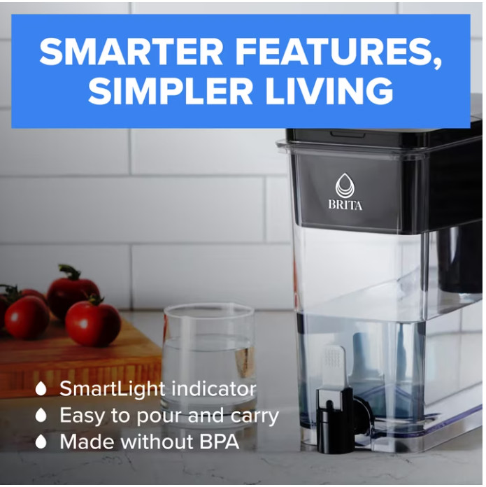 Brita 27 Cup Extra Large Plastic Water Filtration Dispensers, Black, BPA Free