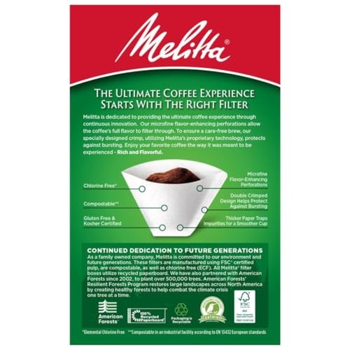 Melitta #4 Cone Coffee Filters, White, 100 Count (Pack Of 6), 6-Pack, White