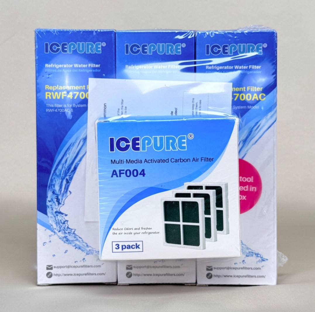 Icepure RWF4700AB Refrigerator Water Filter and Carbon Air Filter 3 Pack