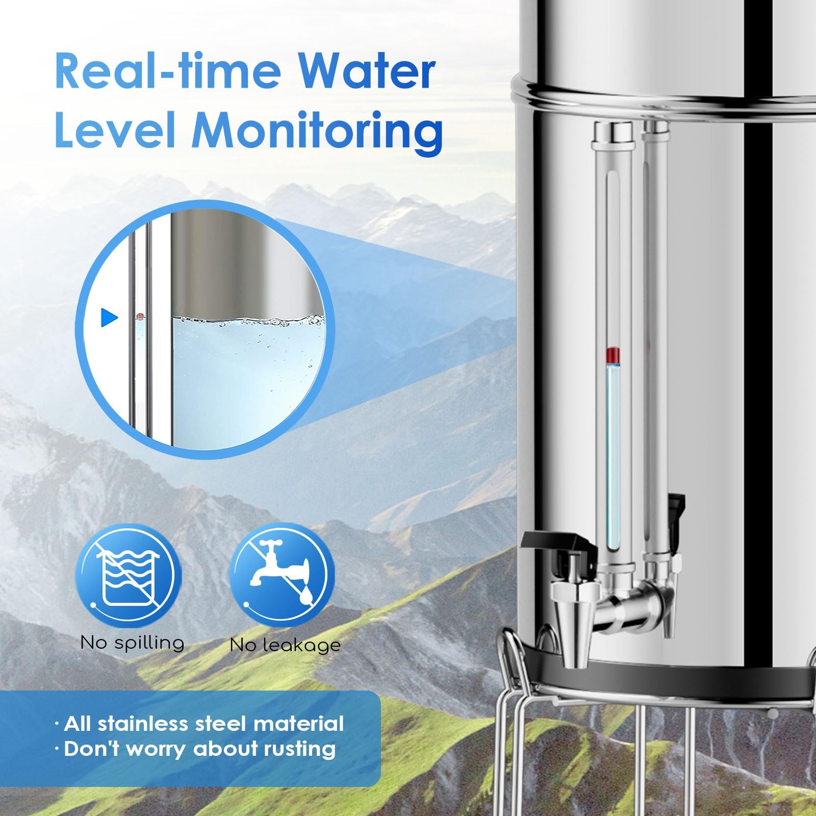 3-Stage Fed Water Filter System, 2.25 Gallon Stainless Steel Countertop Syste…