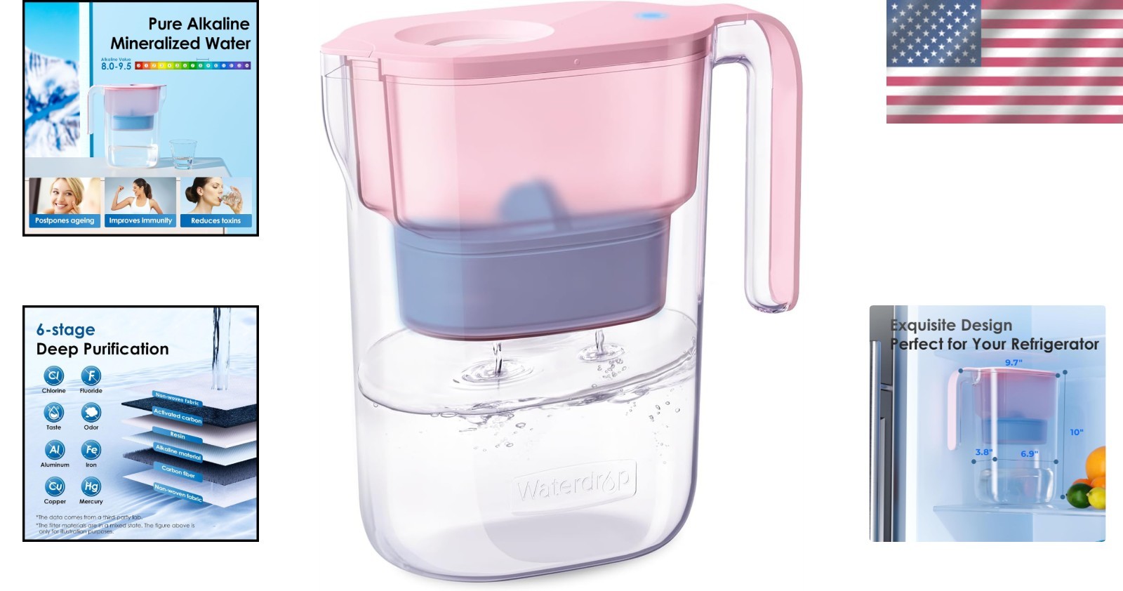 100-Gallon Alkaline Water Pitcher with Smart Indicator & 6-Stage Filter