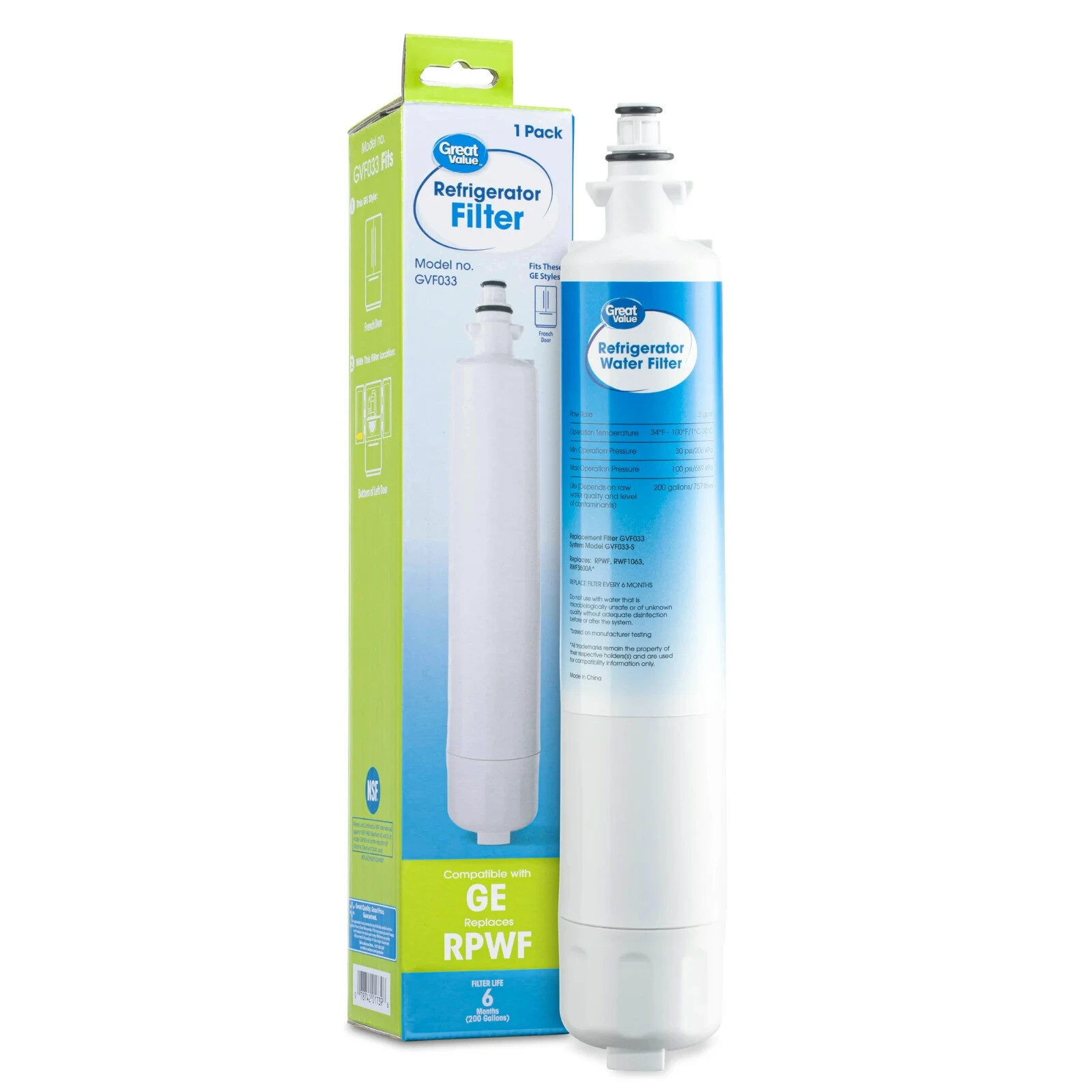 2 Great Value Refrigerator Water Filter Replaces GE Model RPWF, New
