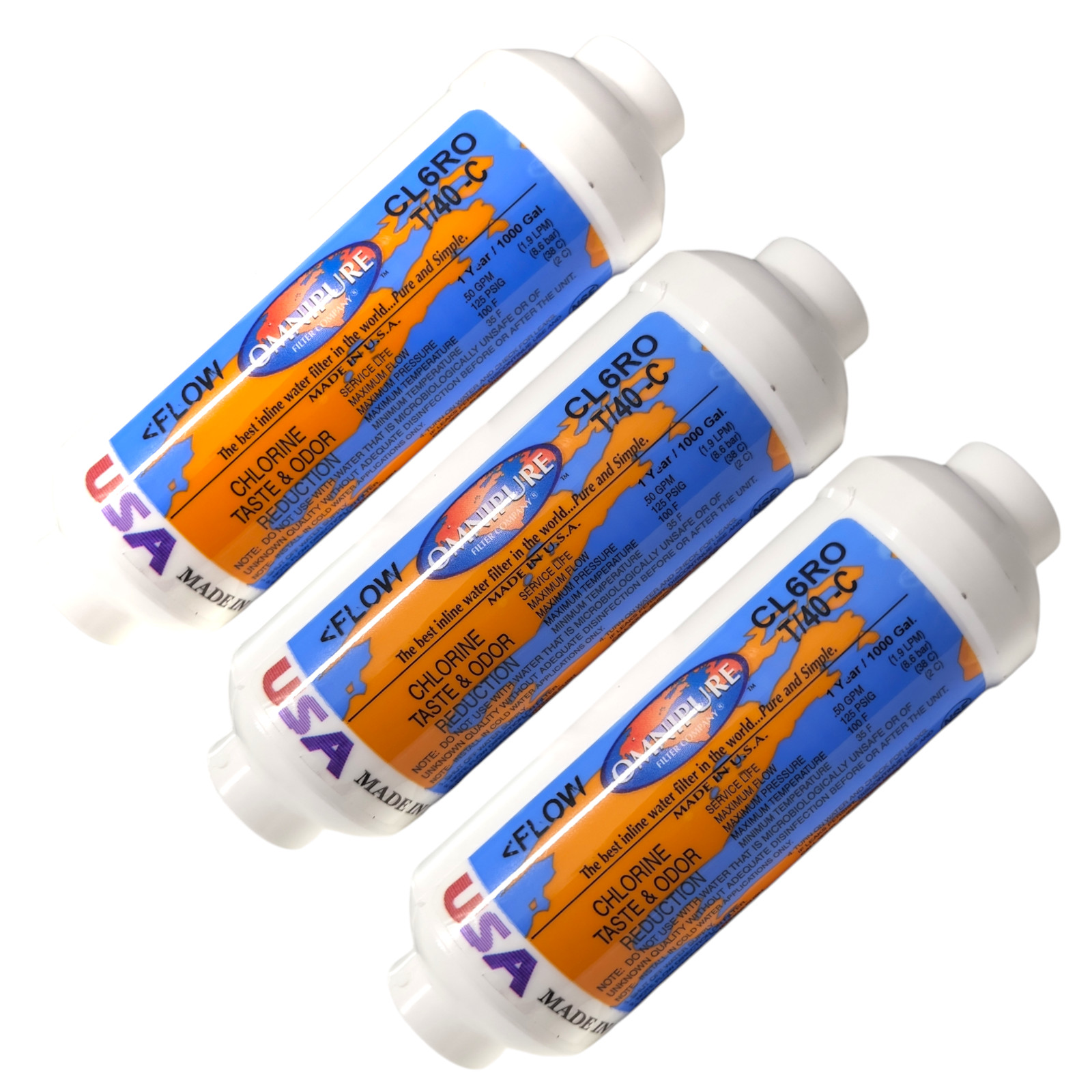 Omnipure CL6ROT/40-C Carbon filter for Chlorine and Taste 6″x 2″ for 3/8″FPT 3Pk
