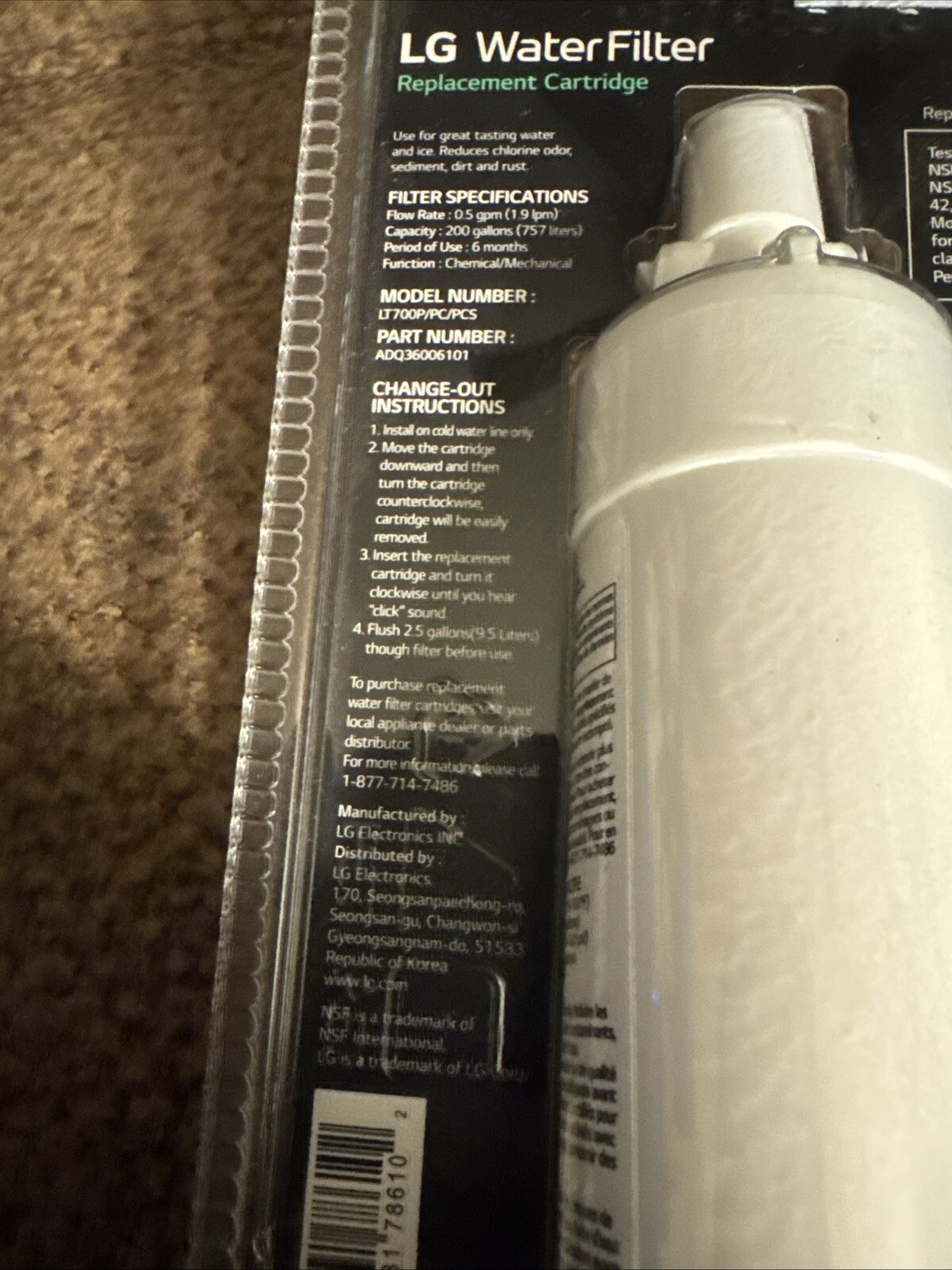 LG Genuine LT1000P/PC/PCS Refrigerator Replacement Water Filter