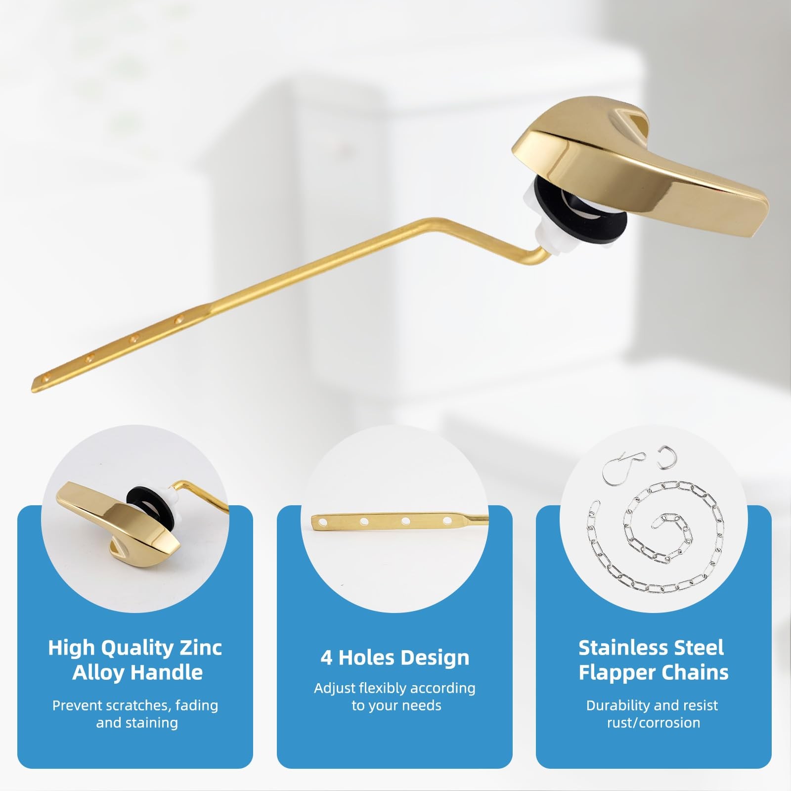 Universal Polished Gold Toilet Handle Replacement Kit, Side/Angle Mount Toile…