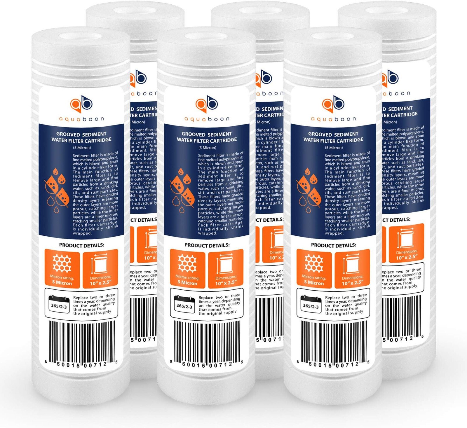 6 pcs Aquaboon Water Filter Compatible with Standard 5 Micron 10×2.5″ Sediment