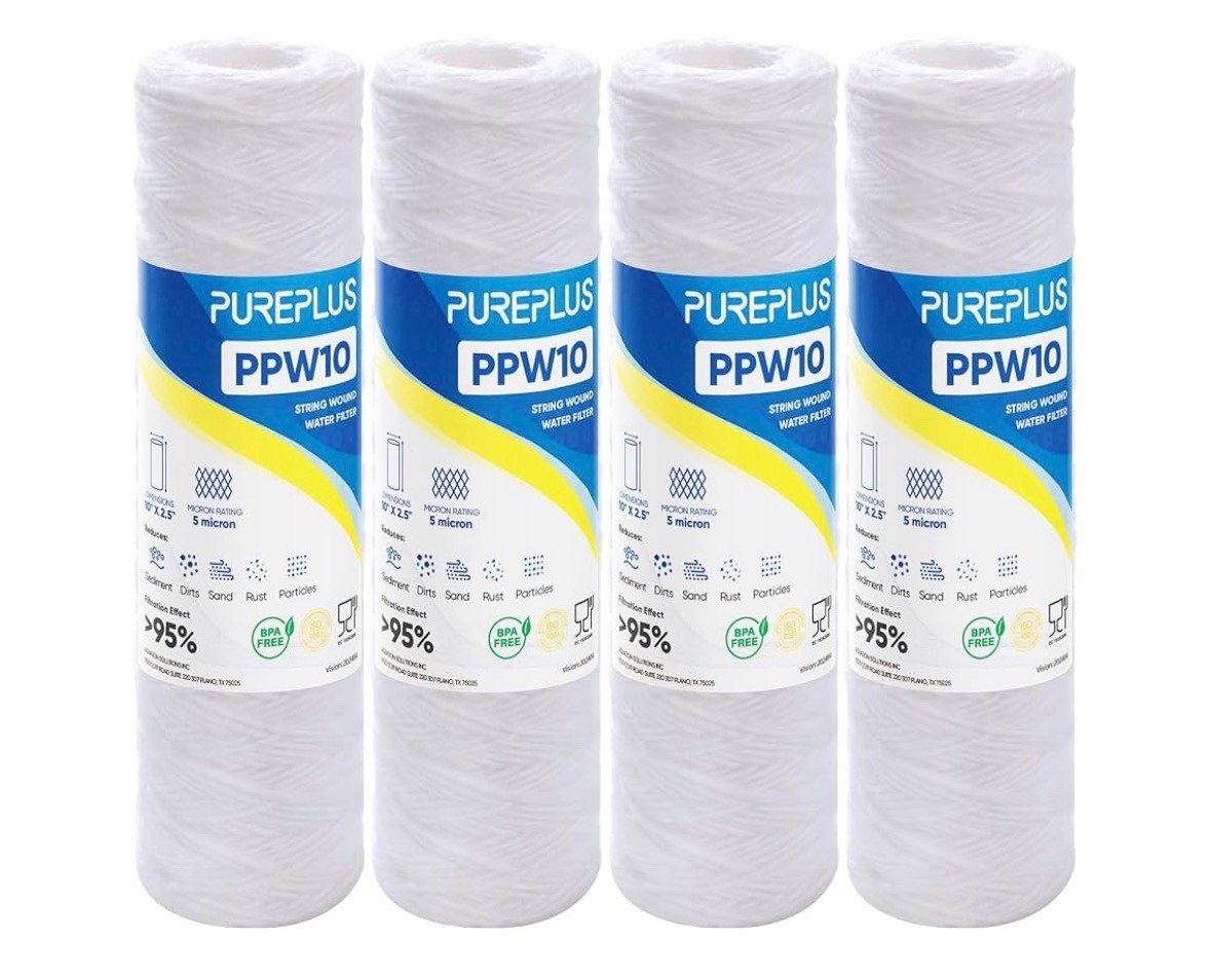 4 PACK PUREPLUS 5 Micron 10″x2.5″ Whole House String Wound Sediment Filter PPW10