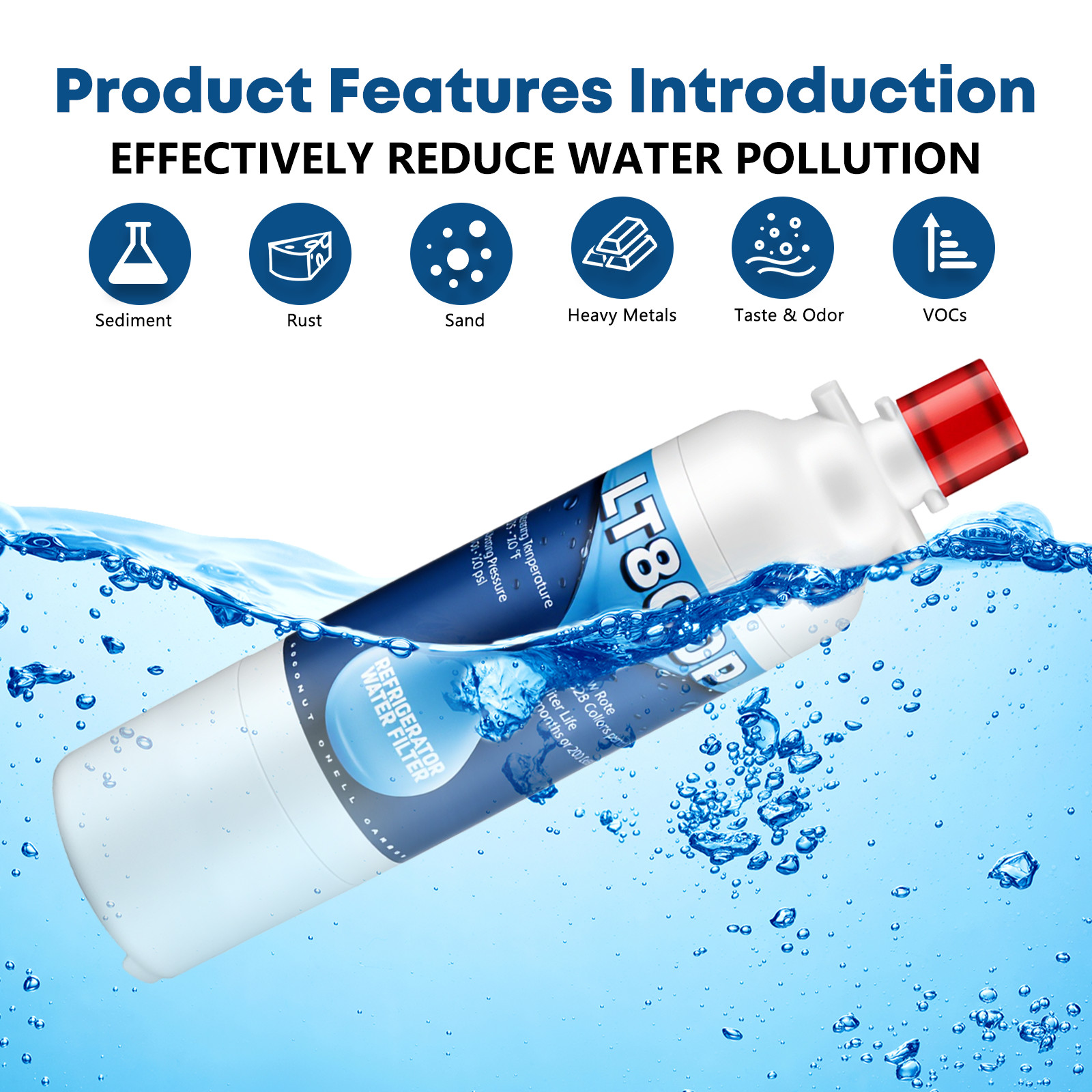 8 Pack ADQ73613401 Refrigerator Water Filter fit for LG LT800P, LT800PC, 46-9490