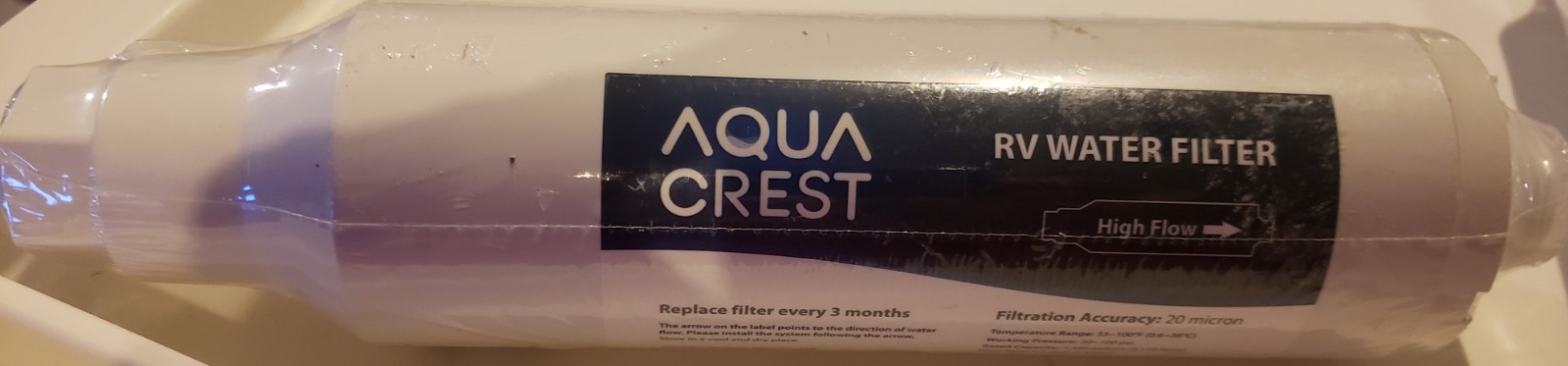 Aqua Crest RV Water Filter 20 micron High Flow Replace Every 3 Months SEALED!