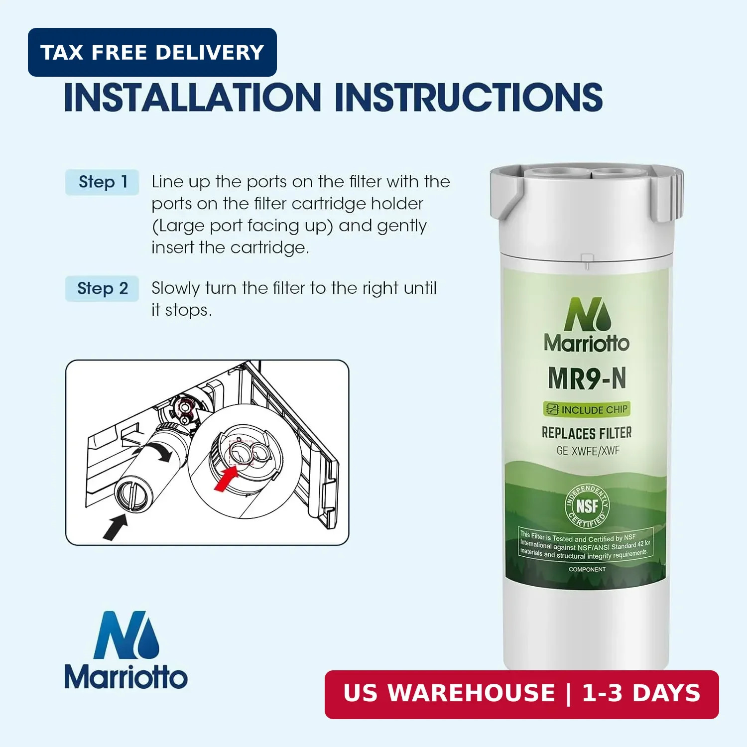 MARRIOTTO Water Filter Compatible with XWFE (Built-in CHIP), Replacement for GE