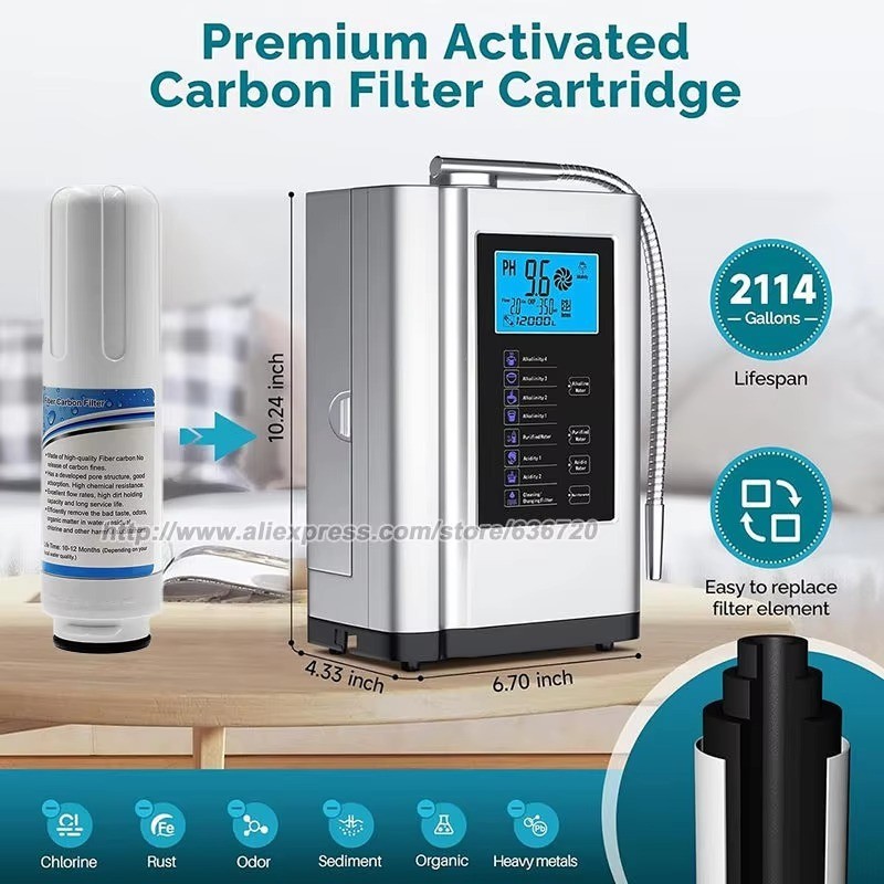 Alkaline Water Ionizer Machine 729, Built-in a Filter, Produces pH 4-10.5 Water