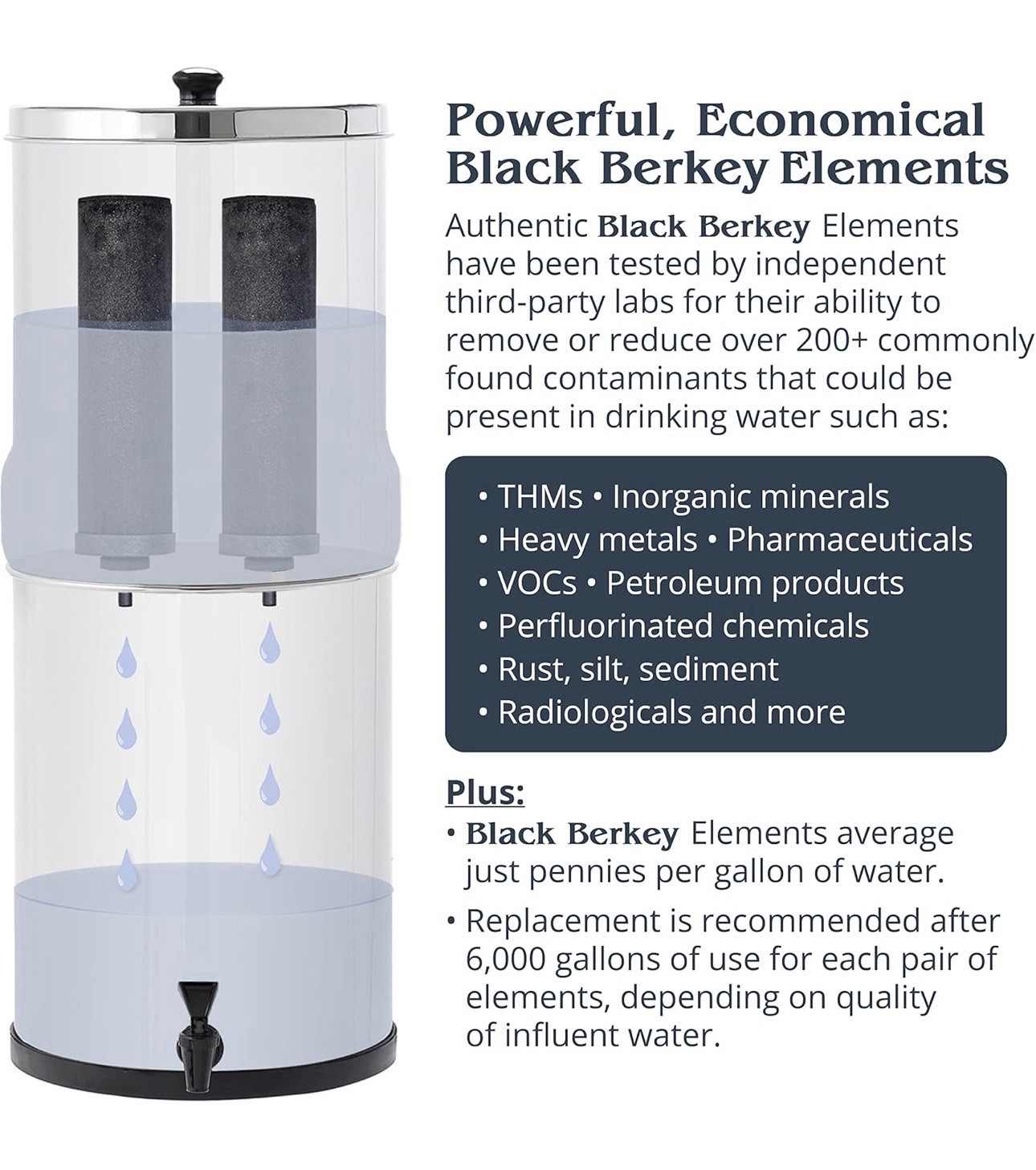 Travel Berkey 1.5 Gal Portable Gravity Water Filter w/2 Black Berkey Filters New