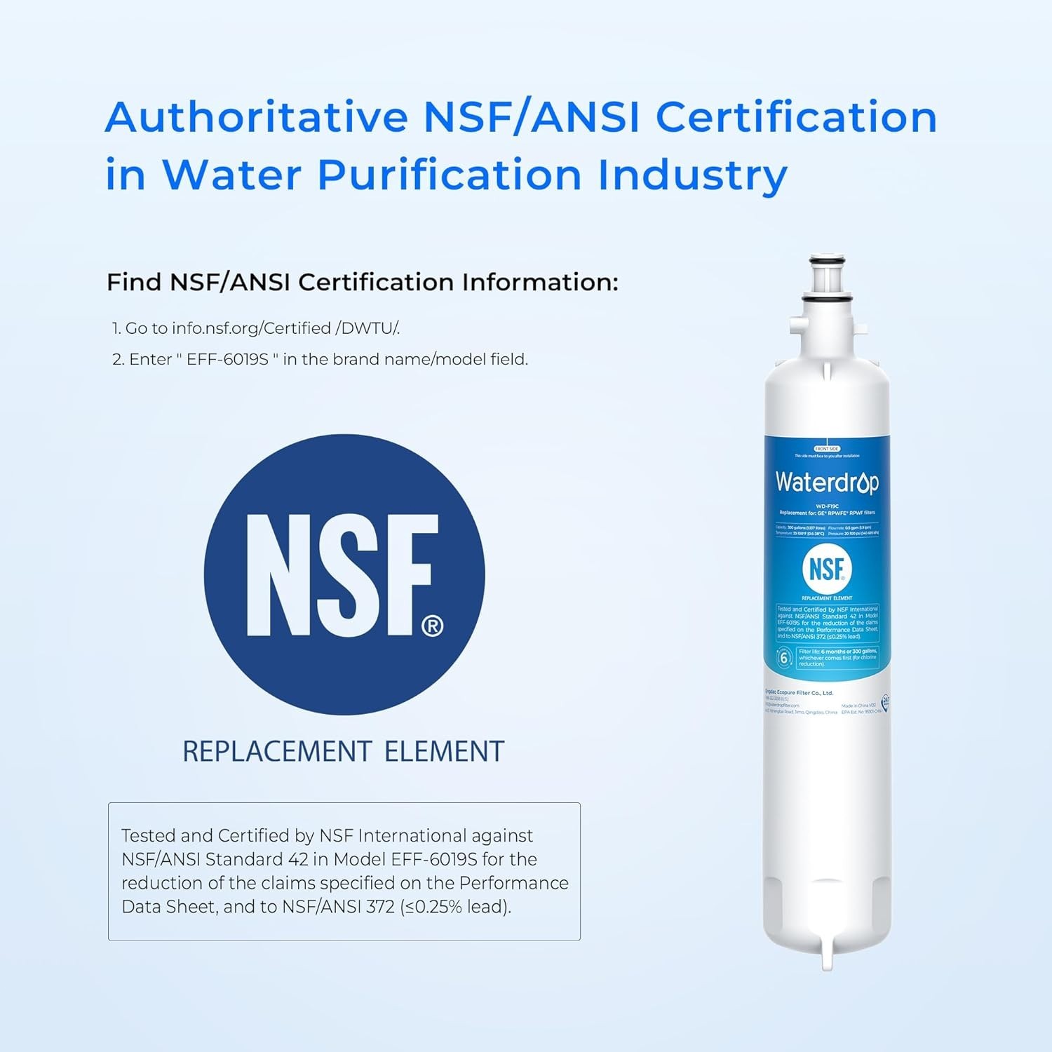 Waterdrop Refrigerator Water Filter, Replacement for GE® RPWFE (With Chip), 6