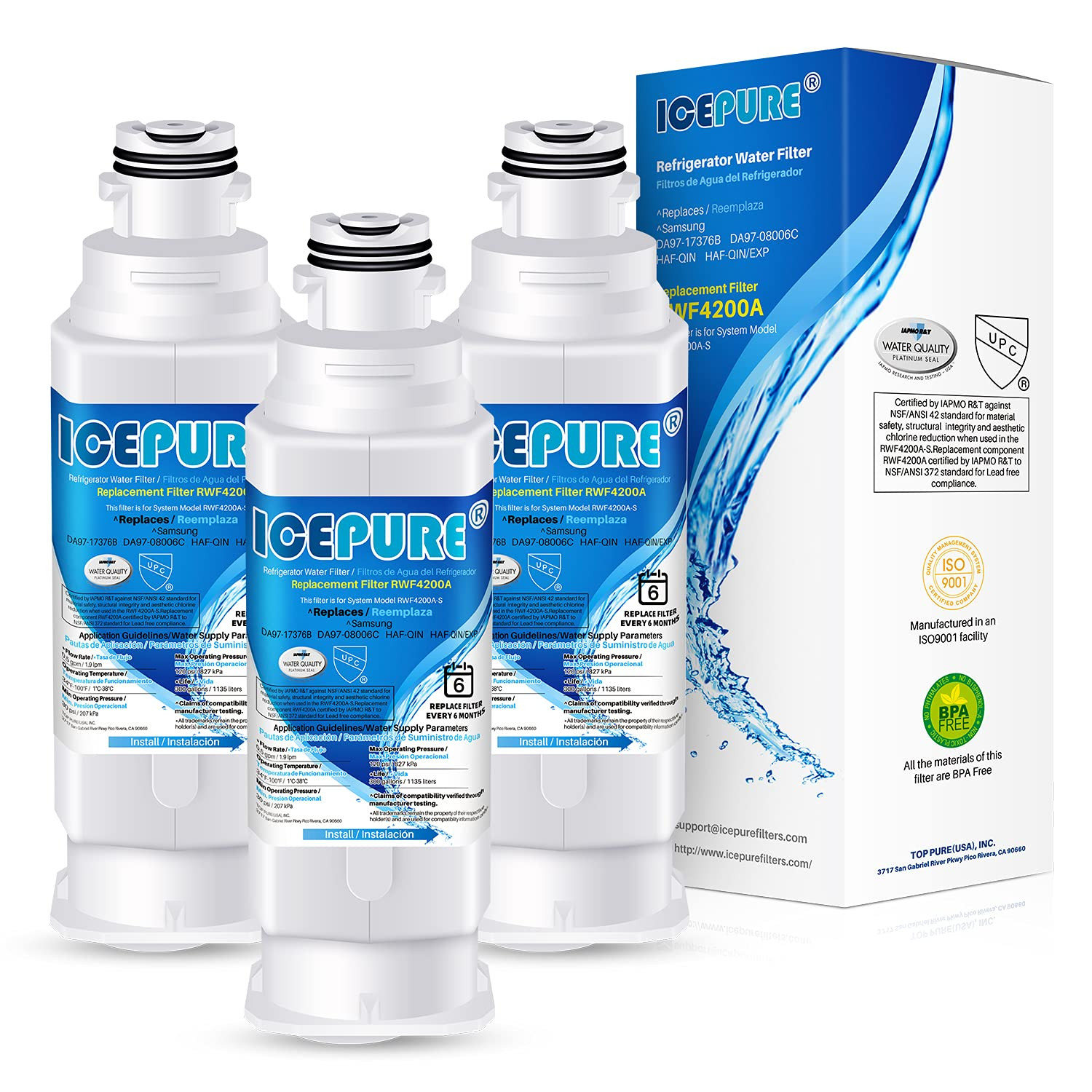 3 Pack Fit For Samsung da97-17376b rf23m8070sg rf28r7351sg Water Filter Icepure