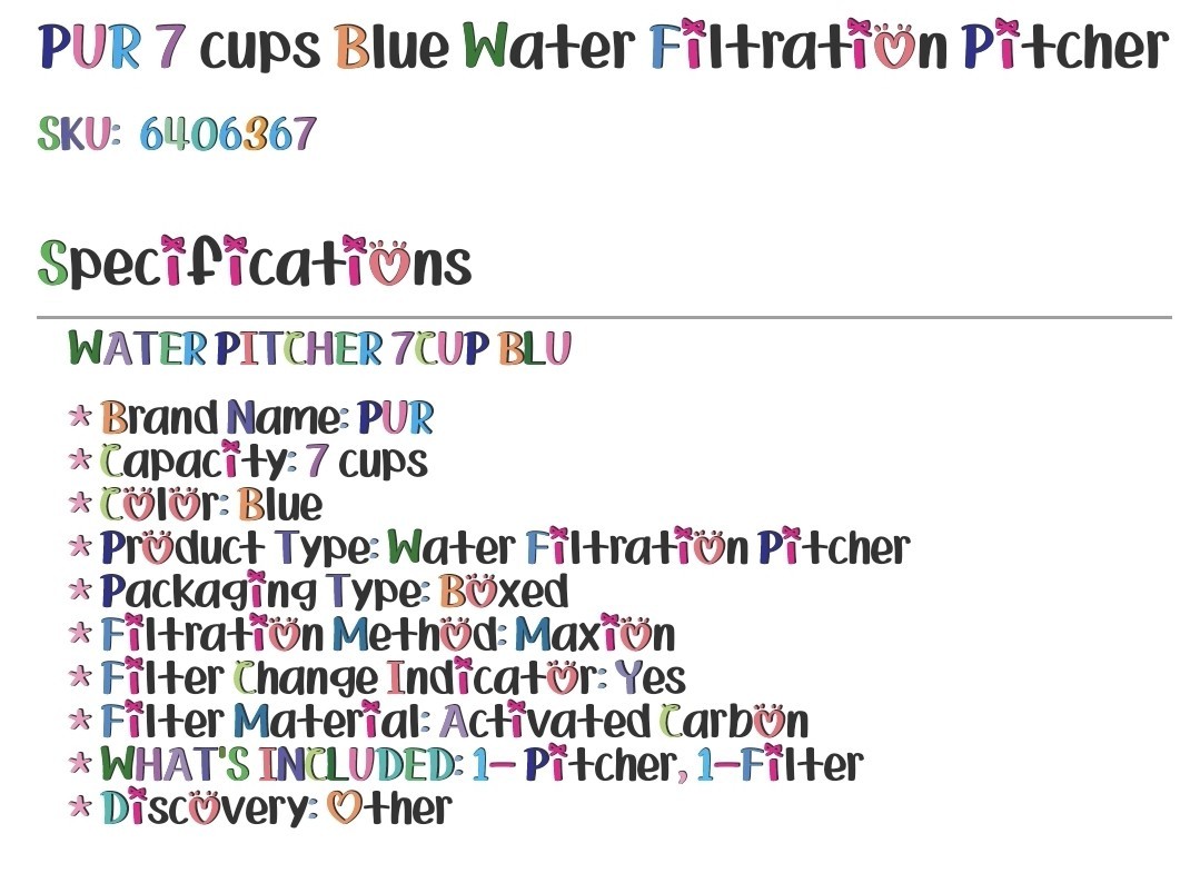 Pur 7-cup 3-in-1 Blue Water Filer Filtration Pitcher NIB