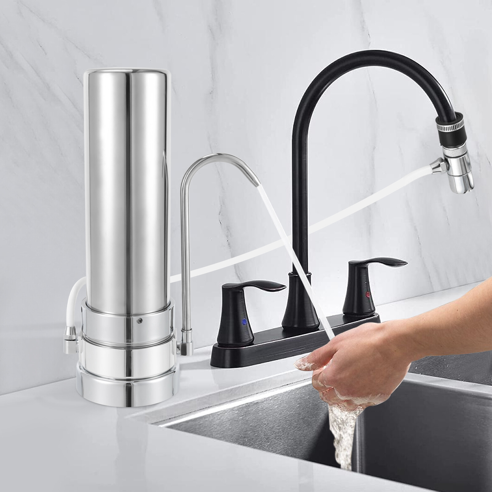 304 Stainless Steel Countertop Filter System for Tap Water Filtration Silver New