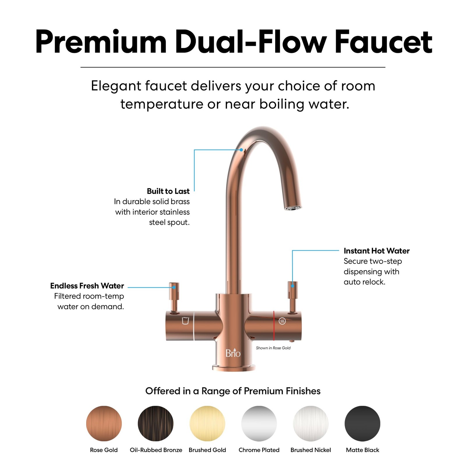 3-Stage Digital Instant Hot Water Dispenser System Dual Flow Faucet in Rose Gold