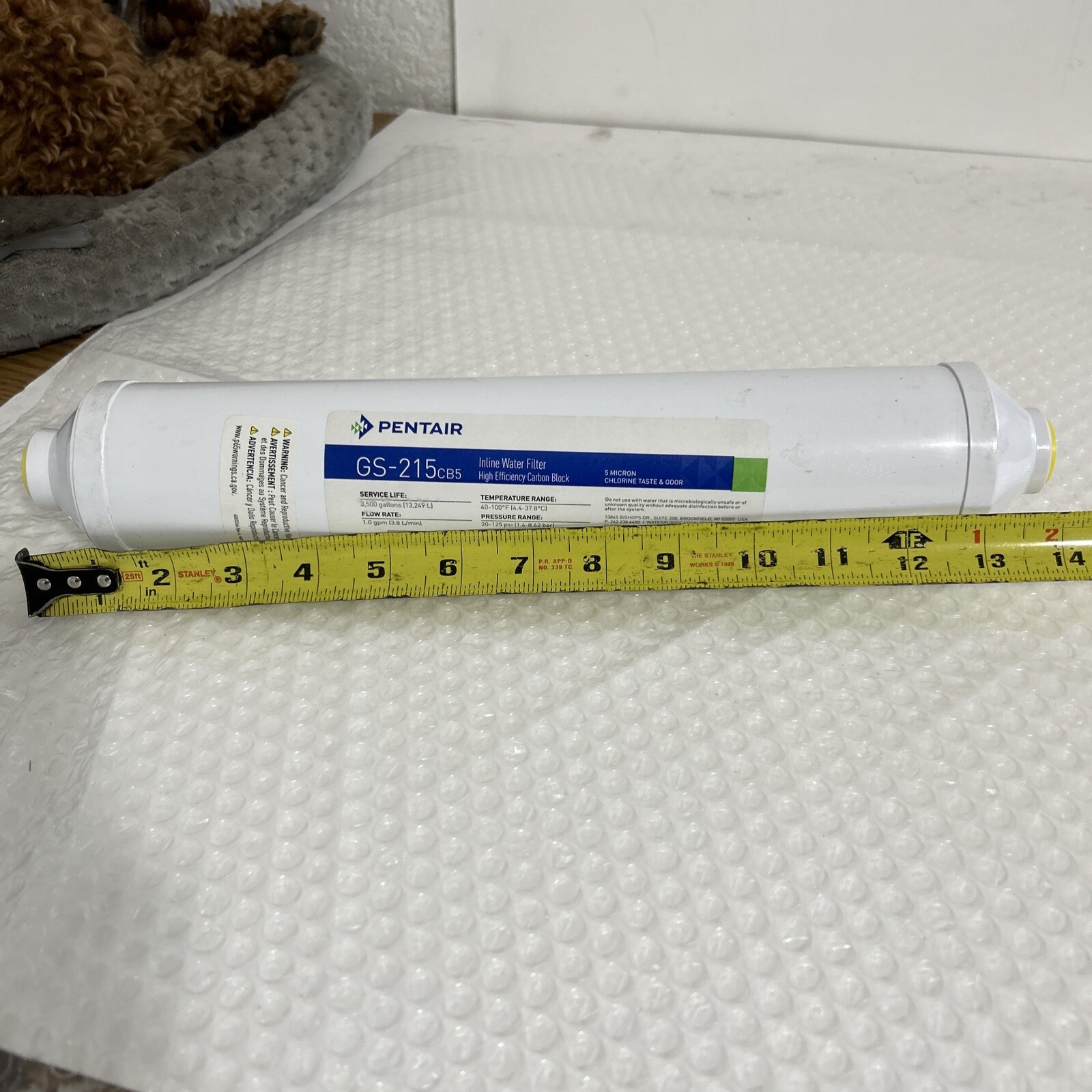 Pentair Pentek GS-215CB5 Inline Water Filter 3,500 Gal 1.0GPM 40-100°F 20-125PSI