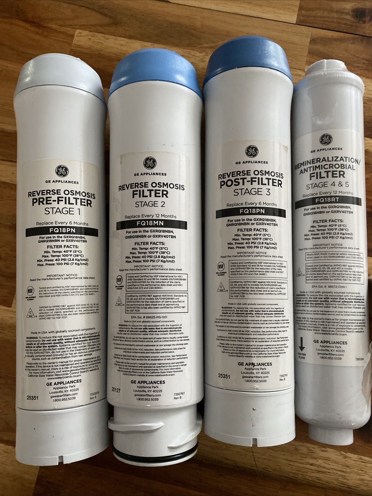 GE Appliance reverse osmosis filters Stage 1 2 3 4 & 5 FQ18PN FQ18MN FQ18RT