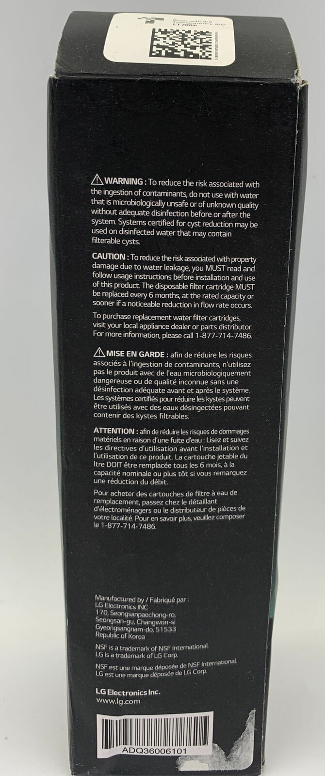 1 PACK LT700P Fit LG LT700P ADQ36006101, Refrigerator Water Filter Black, USA