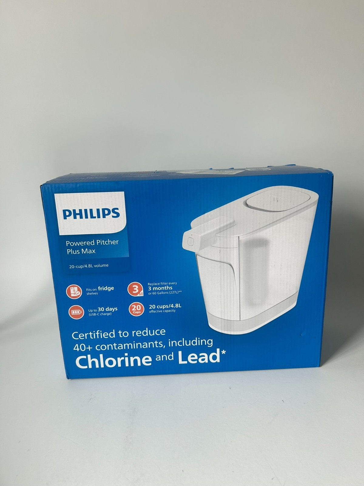 Philips 20 Cup Powered Pitcher Plus Max Water Filter, ADD5903. Fits in Fridge.