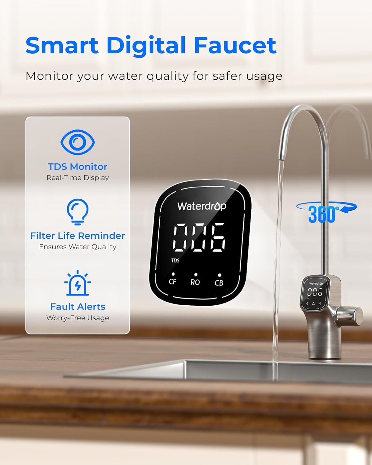 Waterdrop G3P800 Reverse Osmosis System, 800 GPD,Tankless,with free 1 Filter