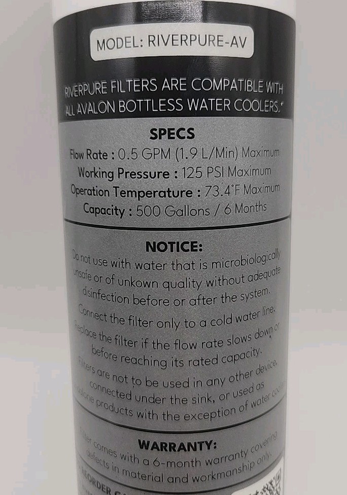 Riverpure Filter #2 Carbon Black For Riverpure Avalon Water Cooler – NEW