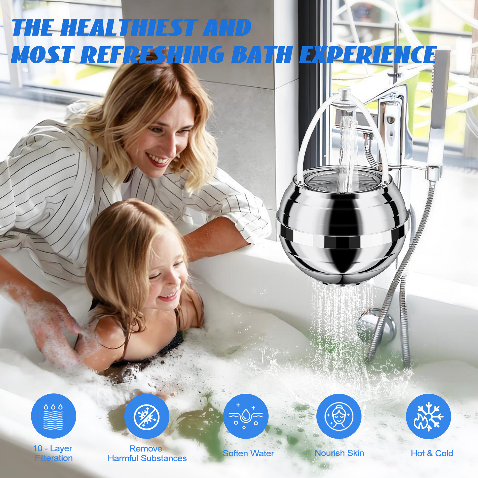 FEELSO Bath Ball Filter, 10 Stages Bath water Filter with 2 Filter Cartridges