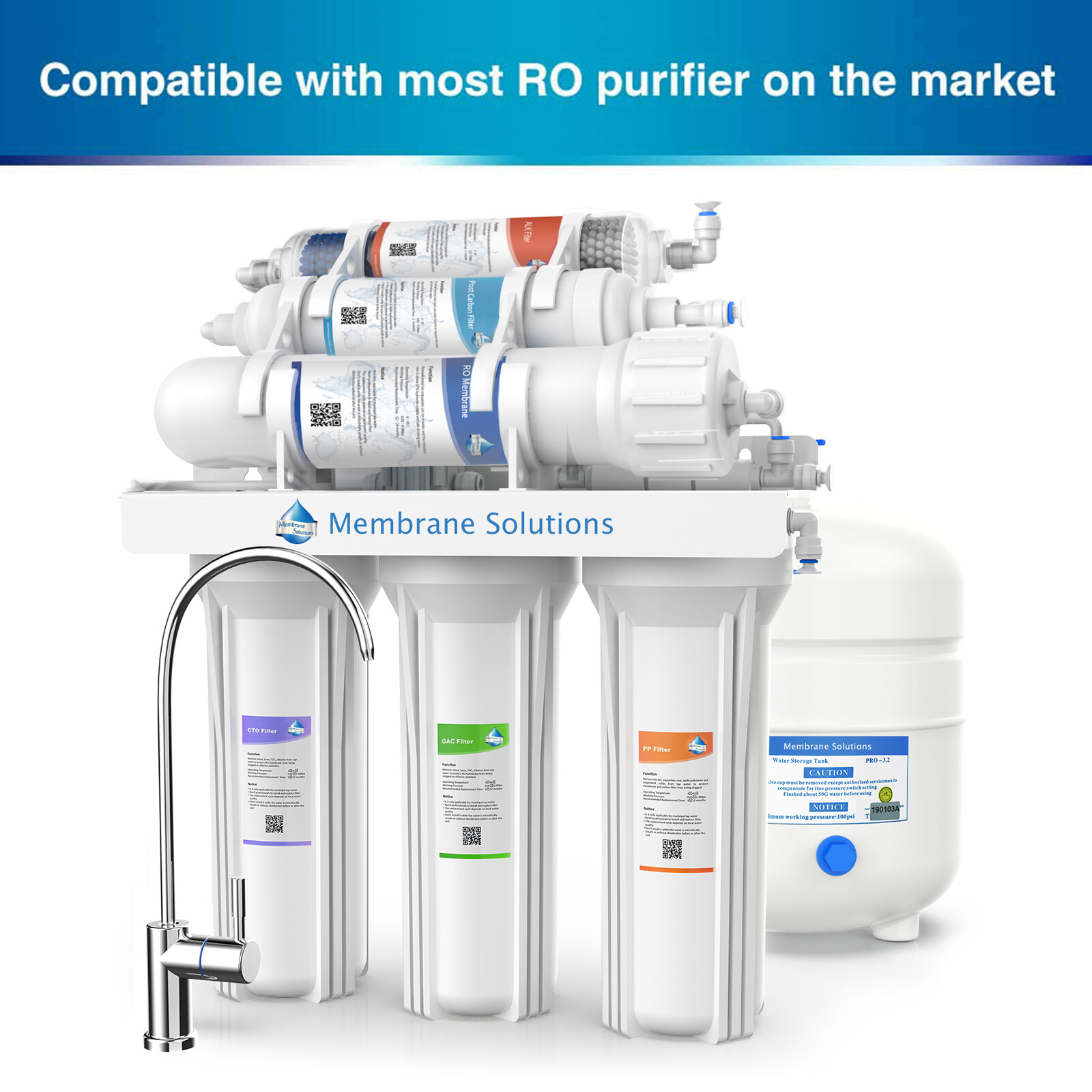 10 Pack 50 GPD Reverse Osmosis RO Membrane Water Filter Housing Replacement Set