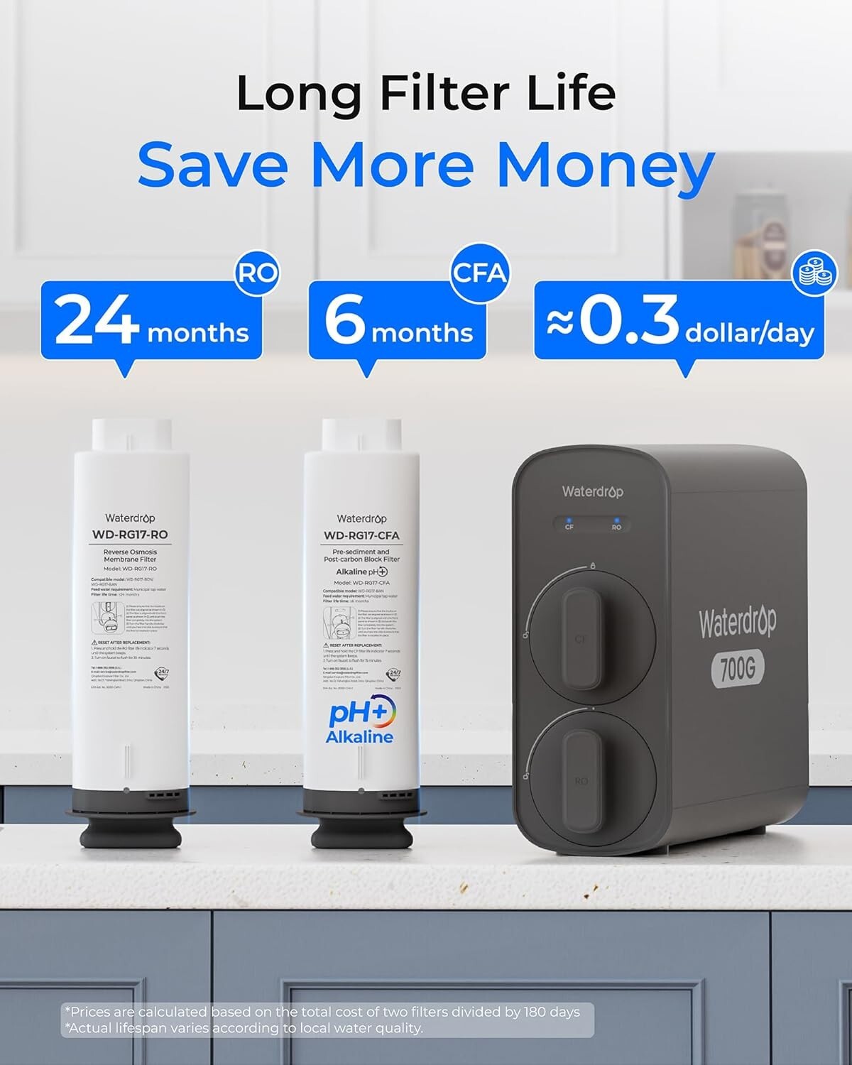 Waterdrop G5P700A Alkaline Mineral pH+ Reverse Osmosis Water Filter,NSF/ANSI 372