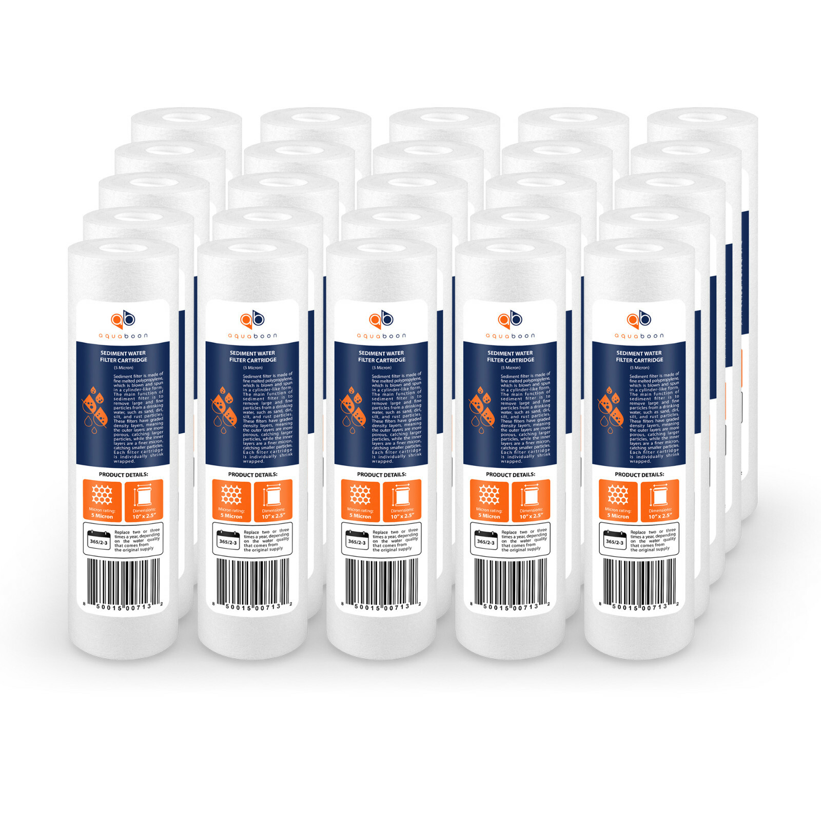 25-PACK 5 Mic Sediment Water Filter Cartridges Standard Size 10×2.5″ by Aquaboon