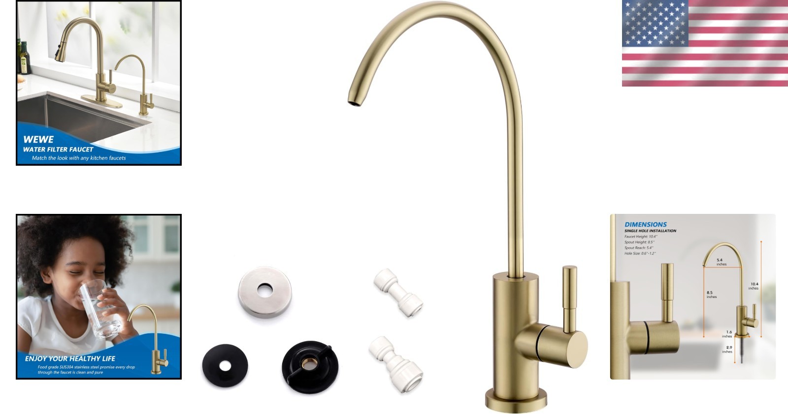 360-Degree Gold Finish Kitchen Faucet – Stainless Steel & Leak-Proof Design