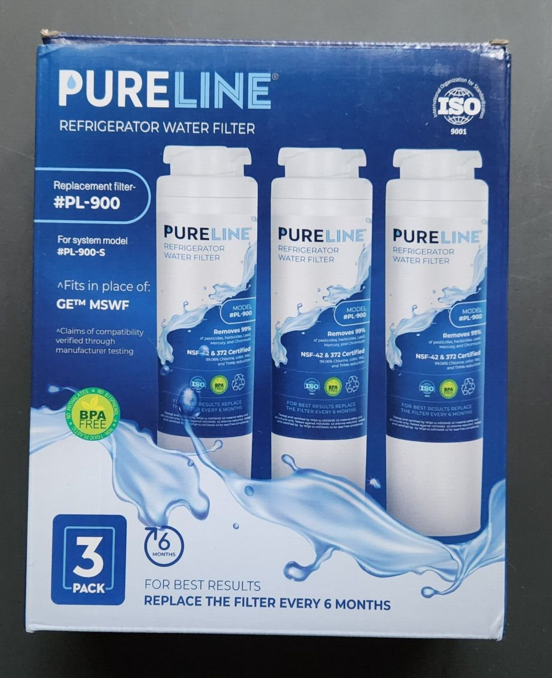 2 Pack PureLine Refrigerator Water Filter #PL-900 For #PL-900-S Replaces GE MSWF